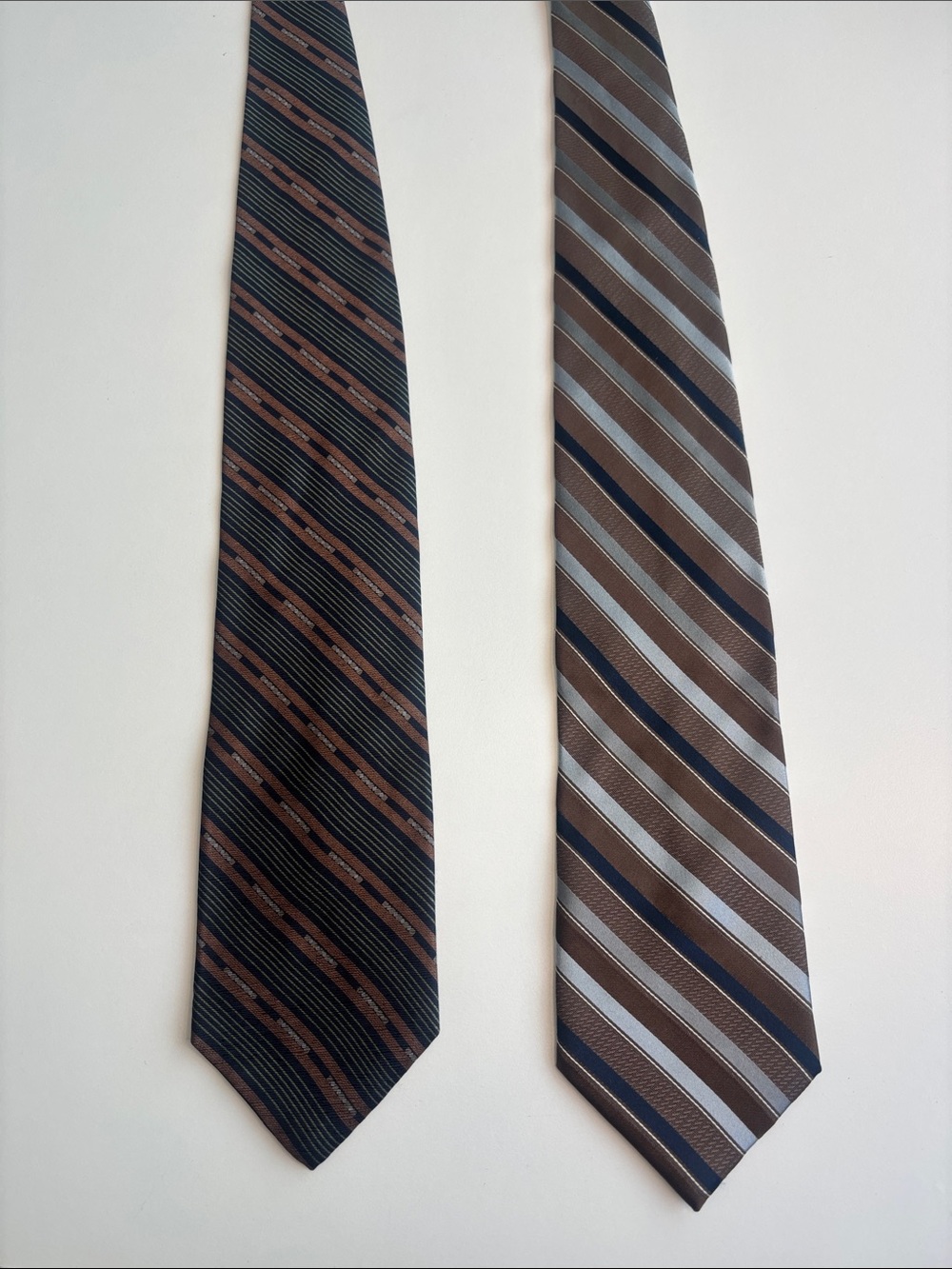 Calvin Klein Brown, Navy & Light Gray Striped Silk Tie Pair-598sku